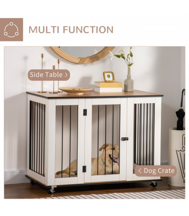 Dog Crate Furniture End Table w/ Lockable Door, for Large Dogs - White Pawhut