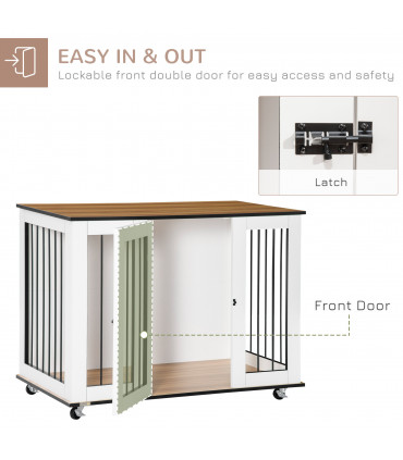 Dog Crate Furniture End Table w/ Lockable Door, for Large Dogs - White Pawhut