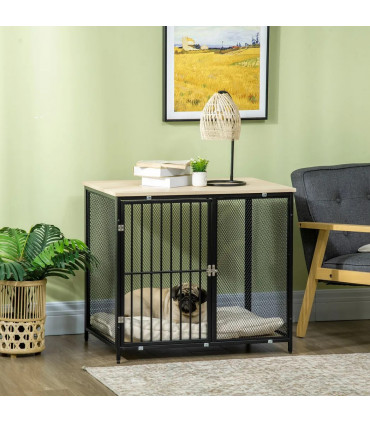 Steel Dog Crate End Table w/ Soft Washable Cushion, Front Door, Small, Medium