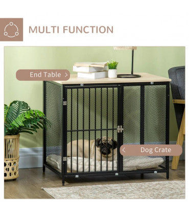 Steel Dog Crate End Table w/ Soft Washable Cushion, Front Door, Small, Medium