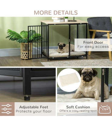 Steel Dog Crate End Table w/ Soft Washable Cushion, Front Door, Small, Medium