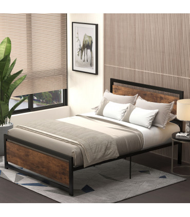 Double Size Metal Bed Frame w/ Headboard & Footboard, 144x195x103cm