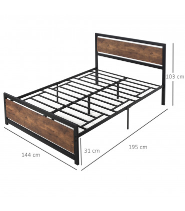 Double Size Metal Bed Frame w/ Headboard & Footboard, 144x195x103cm