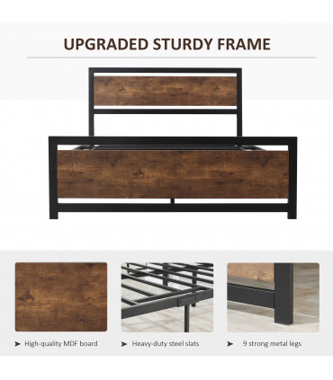 Double Size Metal Bed Frame w/ Headboard & Footboard, 144x195x103cm