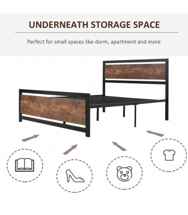 Double Size Metal Bed Frame w/ Headboard & Footboard, 144x195x103cm