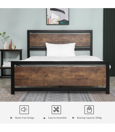 Double Size Metal Bed Frame w/ Headboard & Footboard, 144x195x103cm