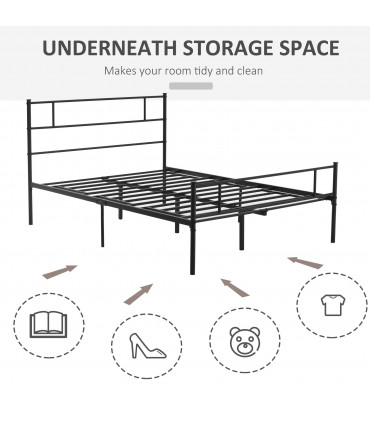 Double Metal Bed Frame w/ Headboard & Footboard, Underbed Storage Space