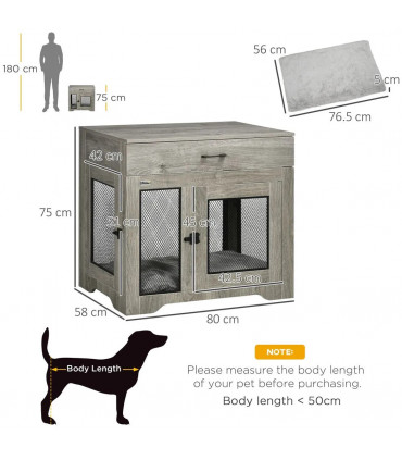 Dog Kennel Furniture Grey Particle Board 75H x 80W x 58Dcm Double-Door Crate