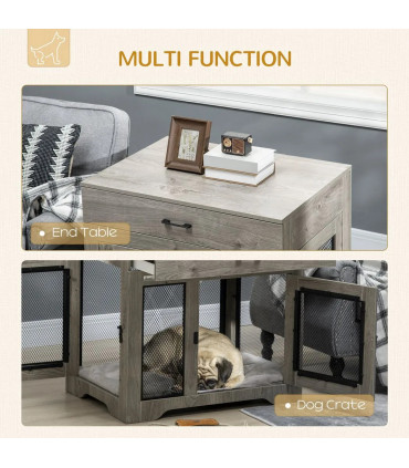 Dog Kennel Furniture Grey Particle Board 75H x 80W x 58Dcm Double-Door Crate