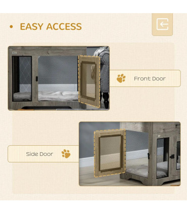 Dog Kennel Furniture Grey Particle Board 75H x 80W x 58Dcm Double-Door Crate