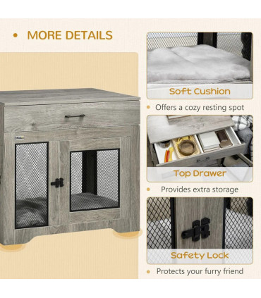 Dog Kennel Furniture Grey Particle Board 75H x 80W x 58Dcm Double-Door Crate