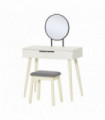 Dressing Table Vanity Set Makeup Desk with Round Mirror Cushioned Stool White