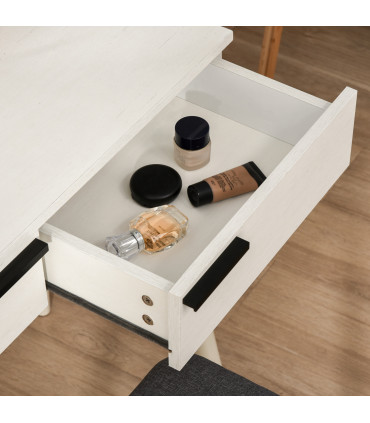 Dressing Table Vanity Set Makeup Desk with Round Mirror Cushioned Stool White