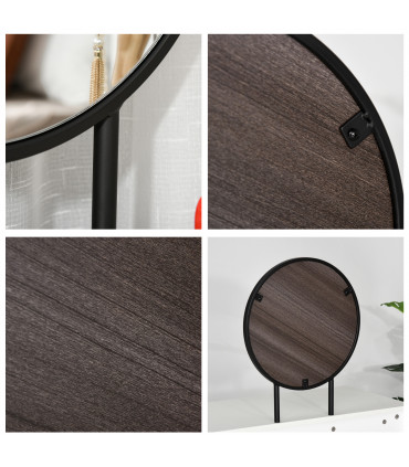 Dressing Table Vanity Set Makeup Desk with Round Mirror Cushioned Stool White