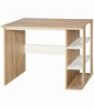 Desk & 3-Tier Side Shelves White Oak Wood-Effect Wide Table 74H x 100W x 55Dcm