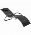 Lounger Chair Aluminium Black 160cm x 60cm x 65 cm Ergonomic Removable Headrest