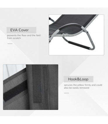 Lounger Chair Aluminium Black 160cm x 60cm x 65 cm Ergonomic Removable Headrest