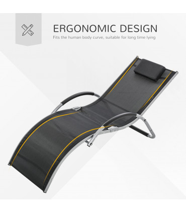Lounger Chair Aluminium Black 160cm x 60cm x 65 cm Ergonomic Removable Headrest