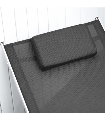 Lounger Chair Aluminium Black 160cm x 60cm x 65 cm Ergonomic Removable Headrest