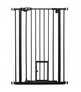Extra Tall Dog Gate with Cat Door Auto Close for Stairs 74-80 cm Wide Pawhut