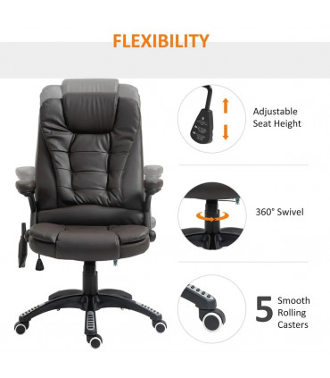 Executive Office Chair with Massage and Heat PU Leather Reclining Chair, Brown