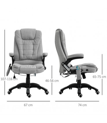 Executive Reclining Chair w/ Heating Massage Points Relaxing Headrest Grey