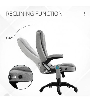 Executive Reclining Chair w/ Heating Massage Points Relaxing Headrest Grey