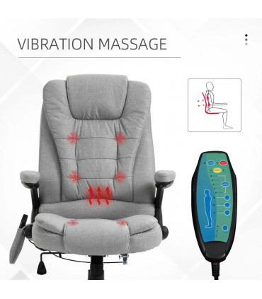 Executive Reclining Chair w/ Heating Massage Points Relaxing Headrest Grey