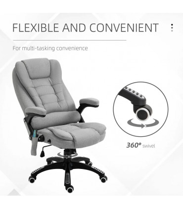 Executive Reclining Chair w/ Heating Massage Points Relaxing Headrest Grey