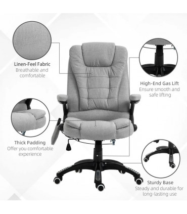 Executive Reclining Chair w/ Heating Massage Points Relaxing Headrest Grey