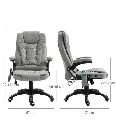 Executive Reclining Chair w/ Heating Massage Points Relaxing Headrest Grey