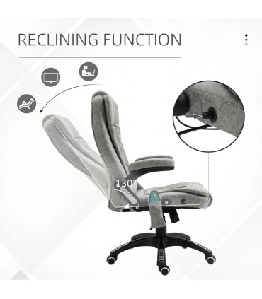 Executive Reclining Chair w/ Heating Massage Points Relaxing Headrest Grey