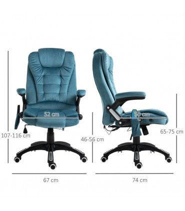 Executive Reclining Chair w/ Heating Massage Points Relaxing Headrest Blue