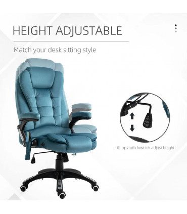 Executive Reclining Chair w/ Heating Massage Points Relaxing Headrest Blue