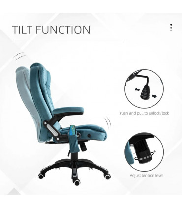 Executive Reclining Chair w/ Heating Massage Points Relaxing Headrest Blue