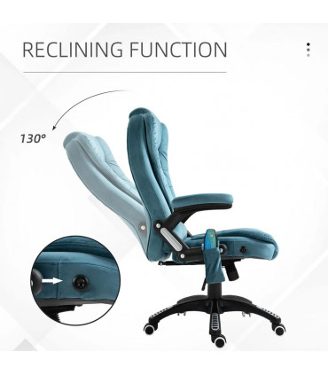Executive Reclining Chair w/ Heating Massage Points Relaxing Headrest Blue