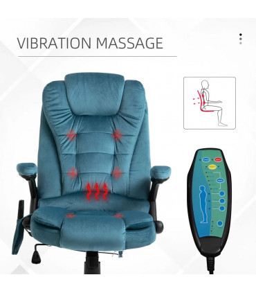 Executive Reclining Chair w/ Heating Massage Points Relaxing Headrest Blue