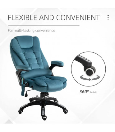 Executive Reclining Chair w/ Heating Massage Points Relaxing Headrest Blue