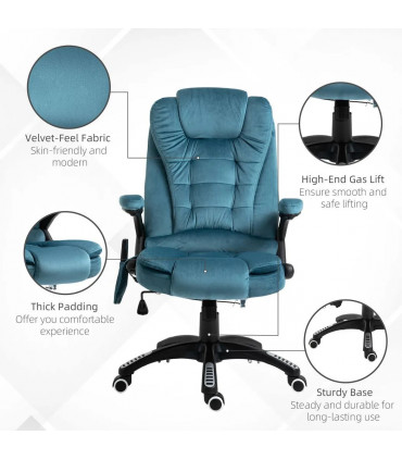 Executive Reclining Chair w/ Heating Massage Points Relaxing Headrest Blue