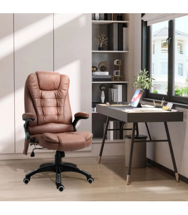 Executive Reclining Chair w/ Heating Massage Points Relaxing Headrest Brown