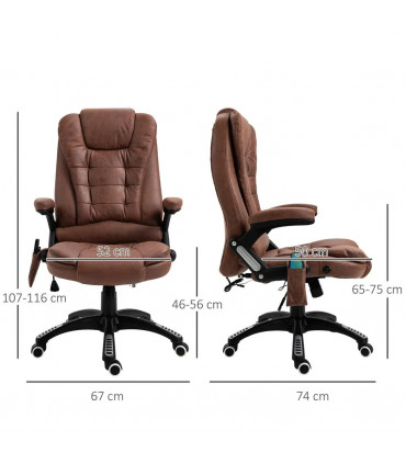 Executive Reclining Chair w/ Heating Massage Points Relaxing Headrest Brown