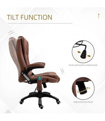 Executive Reclining Chair w/ Heating Massage Points Relaxing Headrest Brown