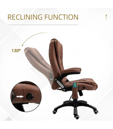 Executive Reclining Chair w/ Heating Massage Points Relaxing Headrest Brown