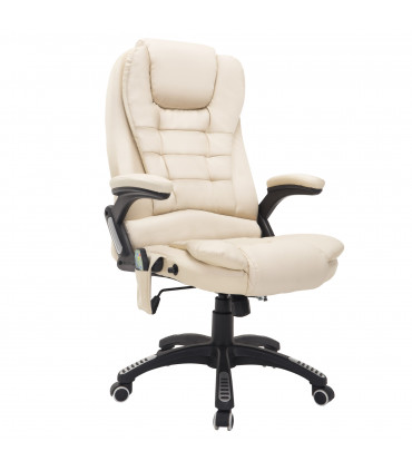 Executive Office Chair with Massage and Heat PU Leather Reclining Chair, Beige