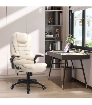 Executive Office Chair with Massage and Heat PU Leather Reclining Chair, Beige