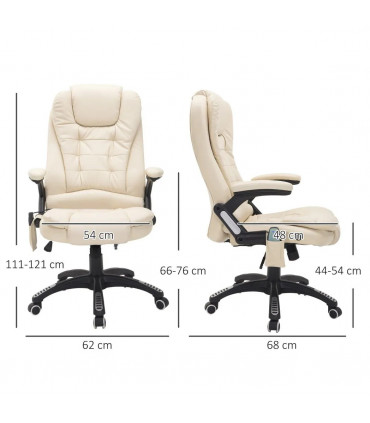 Executive Office Chair with Massage and Heat PU Leather Reclining Chair, Beige