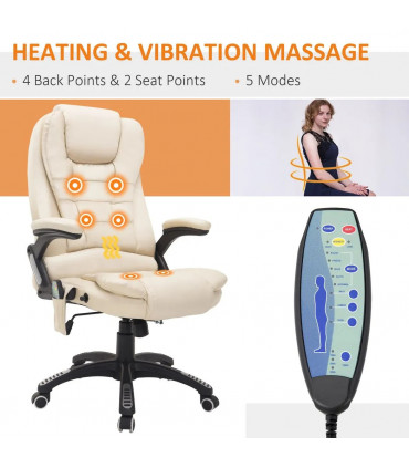 Executive Office Chair with Massage and Heat PU Leather Reclining Chair, Beige
