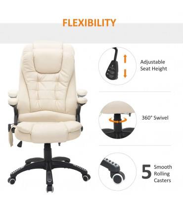 Executive Office Chair with Massage and Heat PU Leather Reclining Chair, Beige