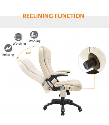 Executive Office Chair with Massage and Heat PU Leather Reclining Chair, Beige