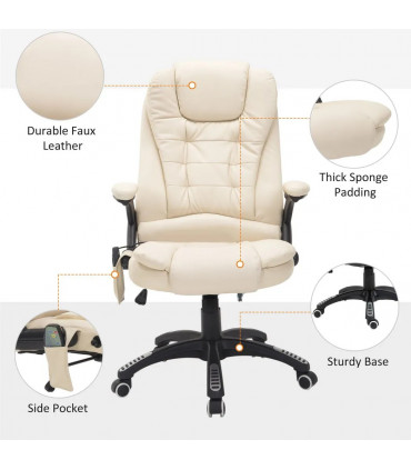 Executive Office Chair with Massage and Heat PU Leather Reclining Chair, Beige